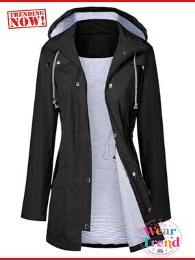 LOMON Waterproof Long Hooded Trench Raincoat Lined Windbreaker Travel Jacket